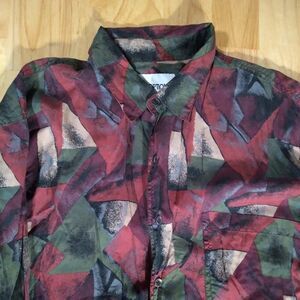Vintage Stock Options Abstract Geometric Silk Button Down Shirt